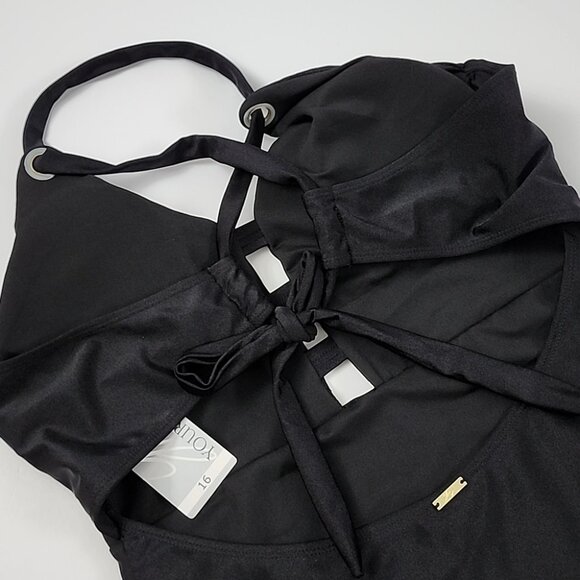 YBL Your Best Look Women's Black One Piece Swimsuit Strappy Halter Size 16 - Picture 5 of 16